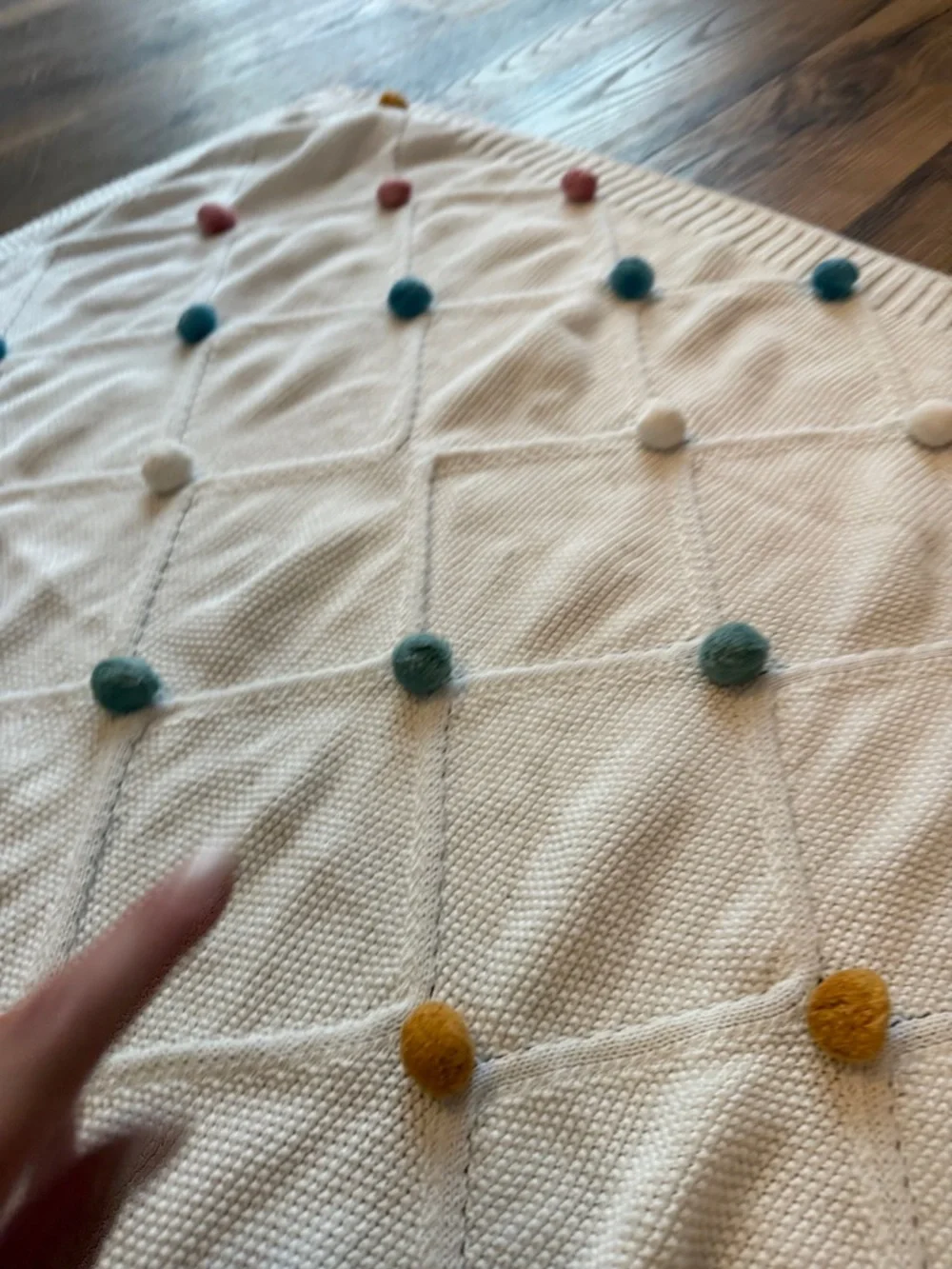 White Pom Pom Knit Baby Blanket made in India
